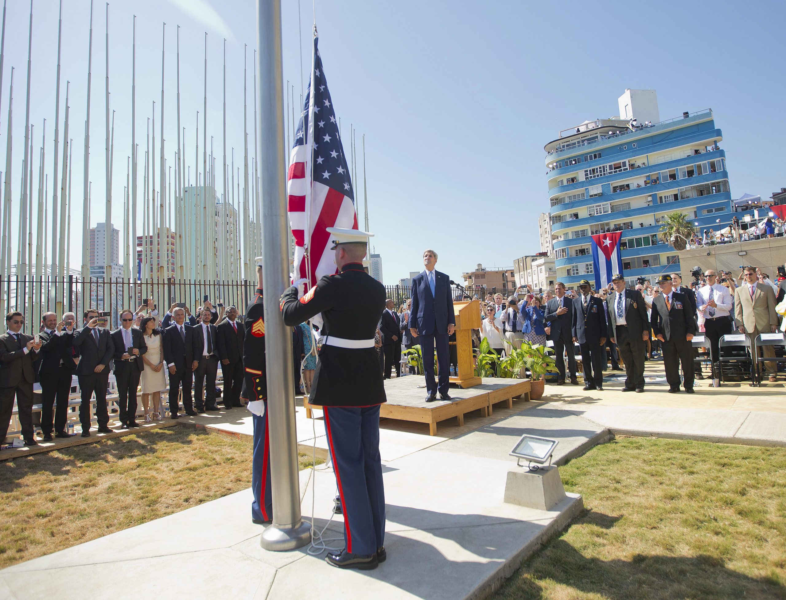 Kerry raises flag on reopened embassy in Cuba