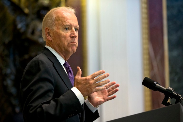 Vice President Joe Biden speaks about Domestic Violence Awareness Month, Thursday, Oct. 15, 2015, in the Indian Treaty Room of the Eisenhower Executive Office Building on the White House complex in Washington. (AP Photo/Jacquelyn Martin)