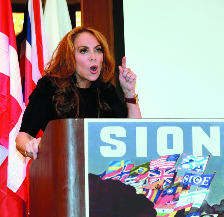 In this Sept. 11, 2012 photo, anti-Islamic blogger Pamela Geller, speaks at a conference she organized entitled; 