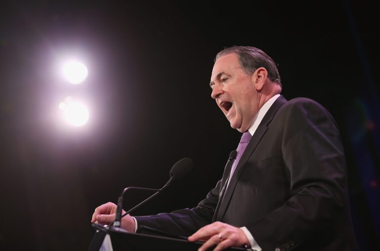 Former Governor of Arkansas Mike Huckabee speaks to guests at the Iowa Freedom Summit on Jan. 24, 2015, in Des Moines, Iowa. (Photo by Scott Olson/Getty images)