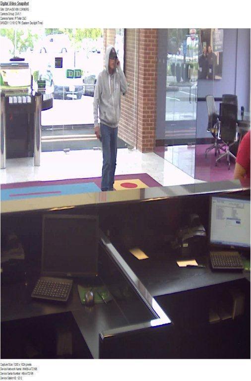 Suspect in an unusual Sunday bank robbery in Fairfax County.