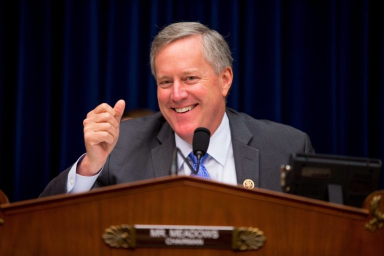 House Government Operations subcommittee Chairman Rep. Mark Meadows, R-N.C. jokes that perhaps Washington, D.C. City Council Chairman Phil Mendelson has had Metro trouble as he is a few minutes for the subcommittee's hearing on Capitol Hill in Washington, Thursday, May 12, 2016, on whether the District of Columbia government truly has the power to spend local tax dollars without approval by Congress. (AP Photo/Andrew Harnik)