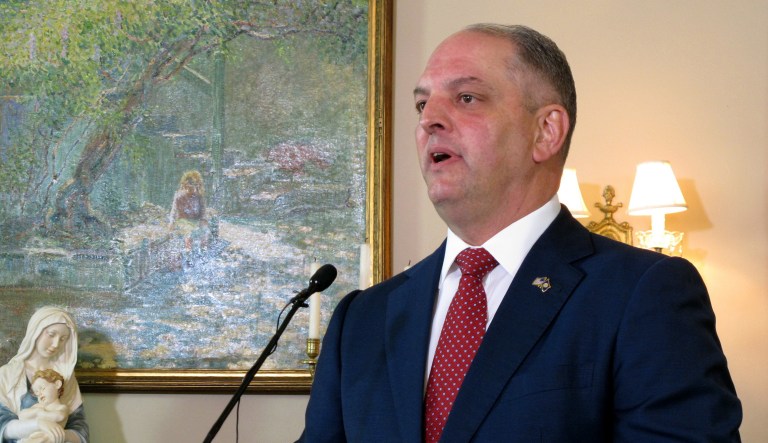 Gov. John Bel Edwards and a group of trial lawyers are representing six coastal parishes against the oil and gas industry in 42 absurd lawsuits alleging that drilling and the cutting of canals as far back as 80 years ago are responsible for coastal erosion. (AP Photo/Melinda Deslatte)