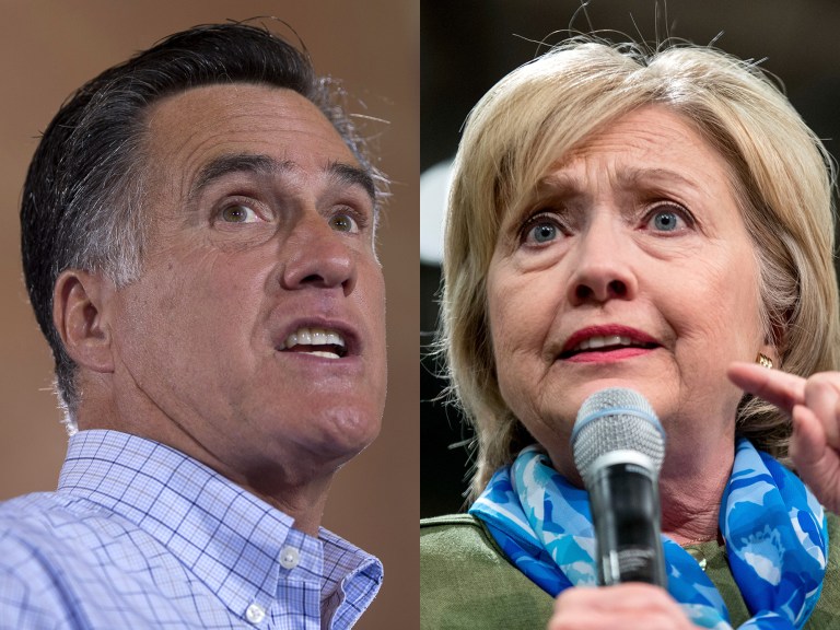 Hillary Clinton twisted a remark used by Mitt Romney in 2012 to chide her 2016 rival, Donald Trump. (AP Photos)