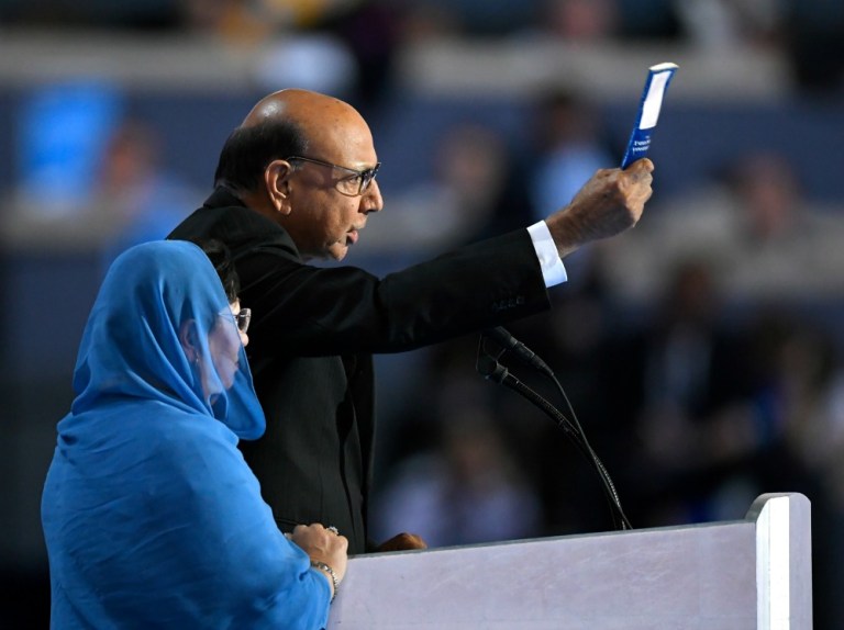 Khizr Khan told the Washington Post that the latest Donald Trump statement was "faked empathy" and that the original statement attacking his wife was what "defines him." (AP Photo)