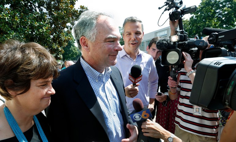 Sen. Tim Kaine thinks the Senate will bleed blue this November. (P. Kevin Morley/Richmond Times-Dispatch via AP)