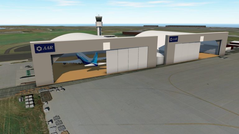 This undated handout rendering photo provided by Crawford, Murphy & Tilly shows a concept drawing depicting two 90,000-square-foot jet hangars that would be built at Chicago Rockford International Airport as part of the maintenance, repair and overhaul facility. (AP Photo/Crawford, Murphy & Tilly)