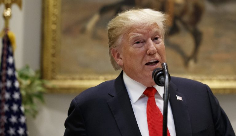 Donald Trump speaks at an event in the White House.