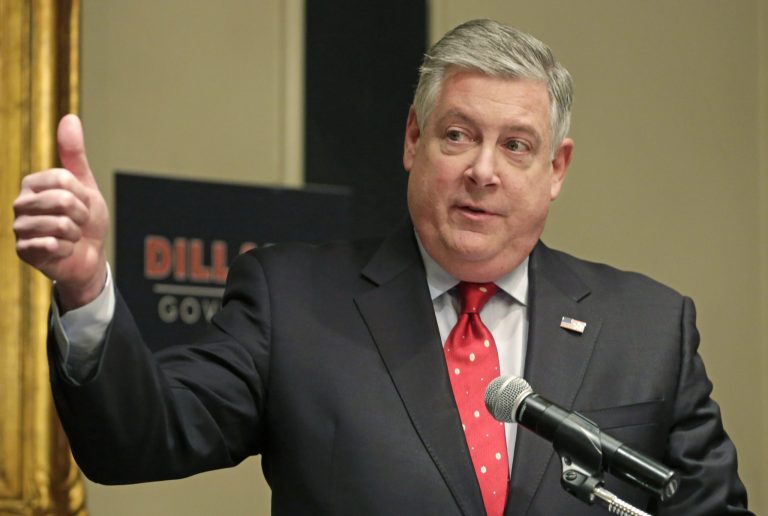 Illinois State Sen. Kirk Dillard answers questions after receiving the Illinois Education Association's endorsement in the Republican primary for governor on Friday in Chicago. (AP Photo/M. Spencer Green)