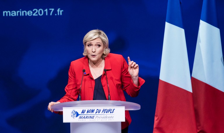 Marine Le Pen of the National Front eked out a second-place showing with 21.7 percent among nearly a dozen competitors in the first round of the election on Sunday. (AP Photo/Kamil Zihnioglu)