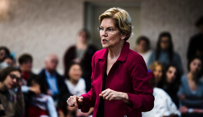 Democratic presidential candidate Sen. Elizabeth Warren, D-Mass., during an American Federation of Teachers town hall event, at the Plumbers Local 690 Union Hall in Philadelphia, Monday, May 13, 2019.