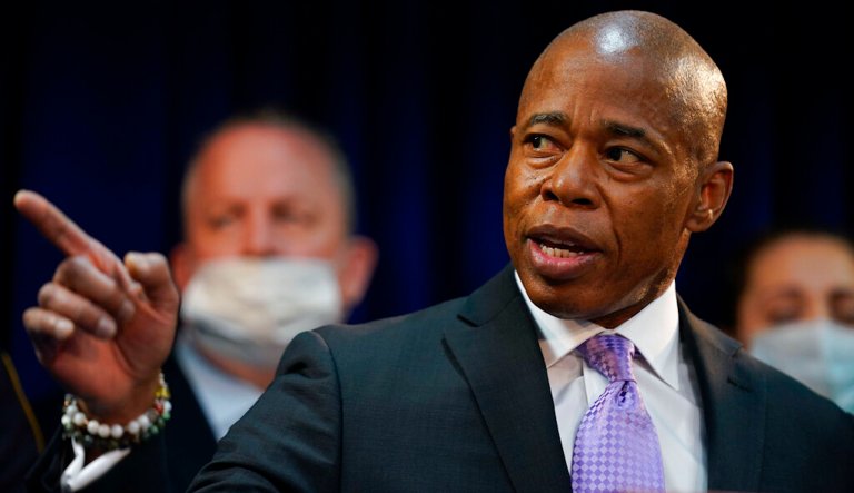 New York City Mayor Eric Adams speaks during a news conference in the Brooklyn borough of New York, Tuesday, Jan. 4, 2022. 