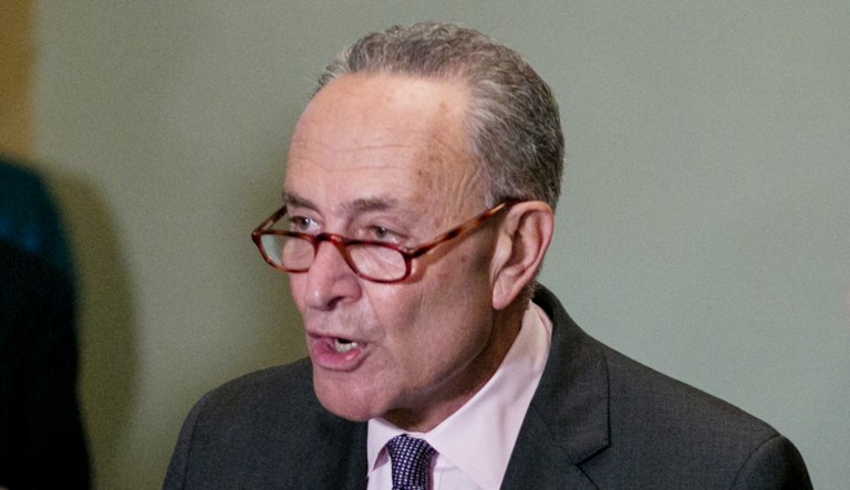 Senate Minority Leader Chuck Schumer, D-N.Y., speaks at a news conference on Capitol Hill in D.C.