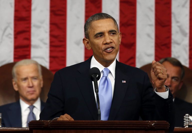 President Obama delivers the State of Union address before a joint session of Congress in the House chamber Jan. 28. (AP/Larry Downing)