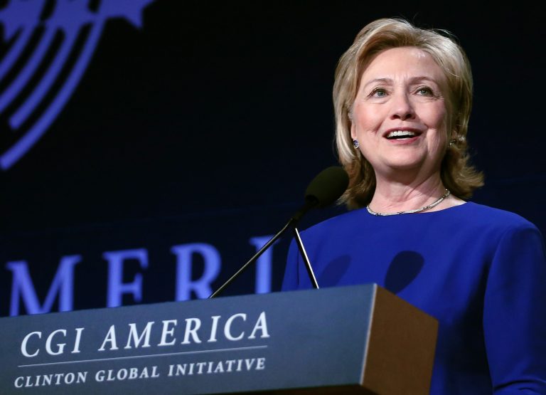 Former Secretary of State Hillary Rodham Clinton speaks to gathered participants at the annual gathering of the Clinton Global Initiative America, at the Sheraton Downtown, in Denver, Tuesday, June 24, 2014. (AP Photo/Brennan Linsley)