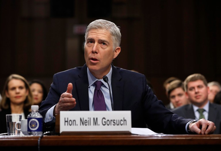 Supreme Court Justice nominee Neil Gorsuch told the Senate Judiciary Committee he would have no problem bucking President Trump as a Supreme Court justice, if need be. (AP Photo/Pablo Martinez Monsivais)