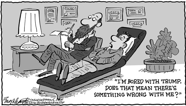 Editorial cartoon: Bored with Trump