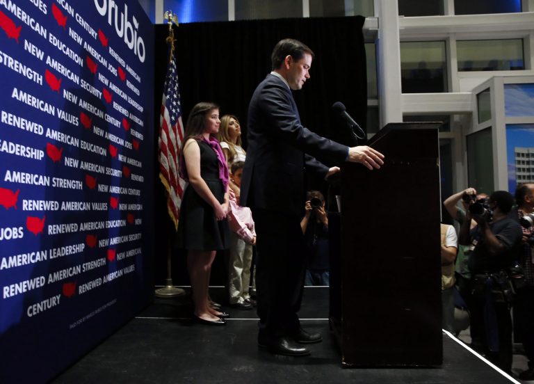 Rubio also took multiple shots at Trump and his preying on the anger of voters. (AP Photo/Paul Sancya)