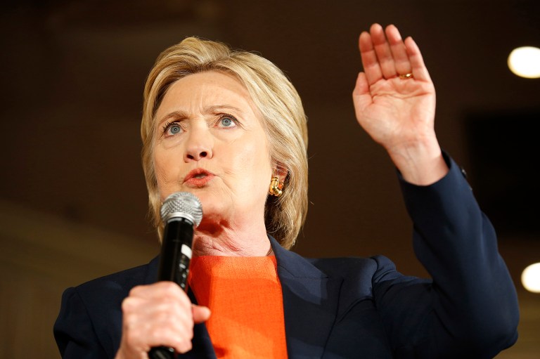 In a full frontal attack on her Republican rival's fitness for office, Democratic front-runner Hillary Clinton , called for aggressive American world leadership. (AP Photo/John Locher)