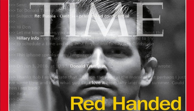 He's on the cover after he released emails sent before meeting with a Russian lawyer last year. (Twitter/@BraddJaffy)