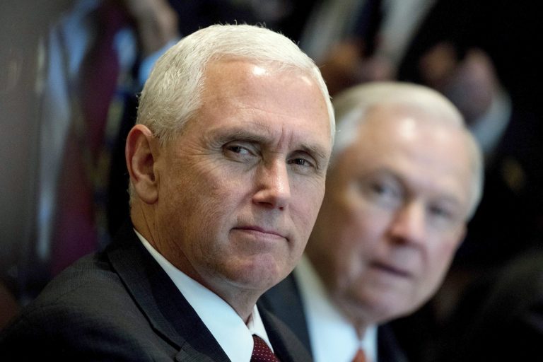 Vice President Mike Pence, left, and Attorney General Jeff Sessions attend a Cabinet meeting with President Donald Trump on June 12 in the Cabinet Room of the White House. (AP Photo/Andrew Harnik)