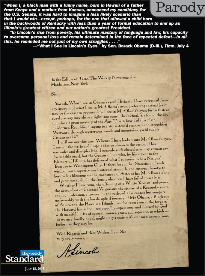 Abraham Lincoln sees himself in Barack Obama.
