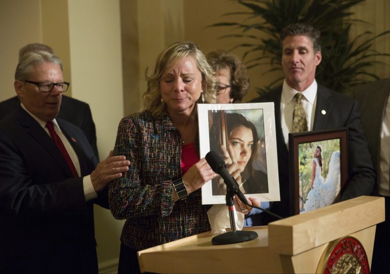 Debbie Ziegler, mother of Brittany Maynard, speaks to the media after the passage of legislation, which would allow terminally ill patients to legally end their lives, at the state Capitol in Sacramento, Calif.Â Brittany Maynard became the long-awaited face of the right-to-die movement.Â (AP Photo/Carl Costas, File)