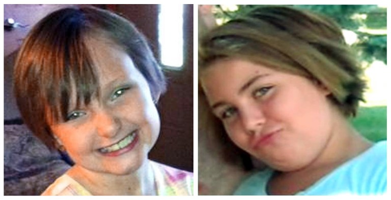   This combo made from undated photos provided by the FBI shows cousins Lyric Cook, 10, right, and Elizabeth Collins, 8, who have been missing since Friday, July 13, 2012. Authorities say hunters have found bodies believed to be two young Iowa cousins who disappeared while riding their bikes in July. (AP Photo/FBI)  