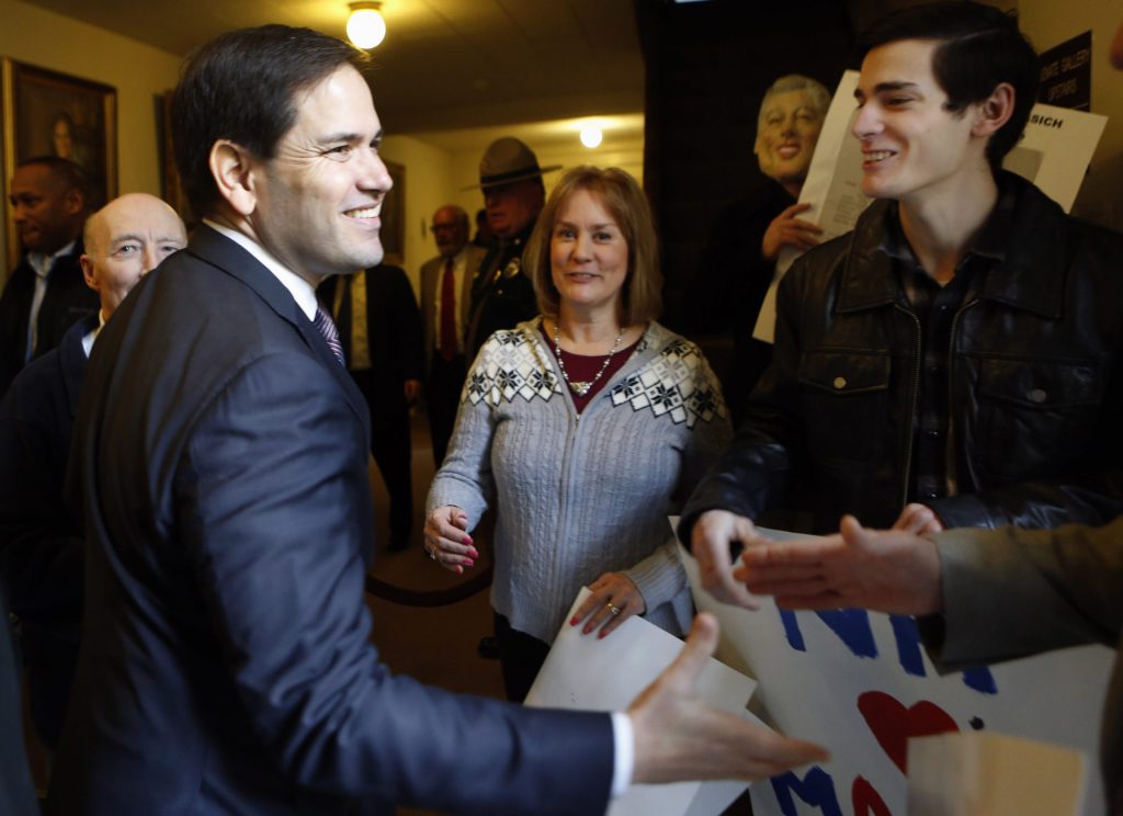 Welders greet Rubio with his own words