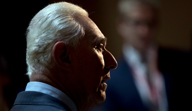 Stone testified before the House intelligence panel during a closed session in September and afterward he told reporters afterward he answered all questions, except he did not disclose the name of his intermediary with Assange. (AP Photo/Andrew Harnik)