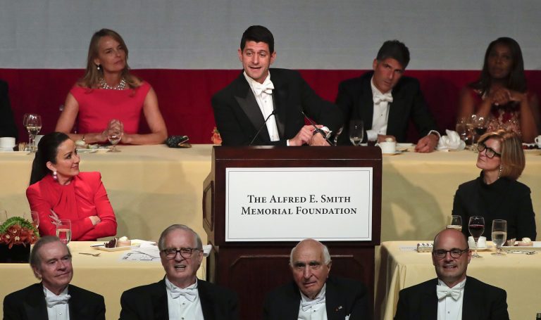 Ryan also teased Senate Minority Leader Chuck Schumer, D-N.Y., and even poked fun at himself. (AP Photo/Julie Jacobson)