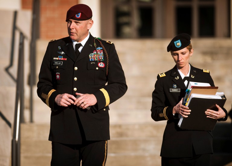 Once a rising star among the U.S. Army's top battle commanders, Brig. Gen. Jeffrey A. Sinclair is now fighting sexual assault charges that could land him life in a military prison if convicted. (AP Photo/The Fayetteville Observer, Andrew Craft)