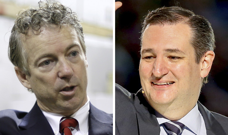Though Sens. Rand Paul, left, and Ted Cruz share similar views on both domestic and foreign policy, the national media seem more keen on Paul as the two position themselves to compete for the Republican presidential nomination. (AP Photos)