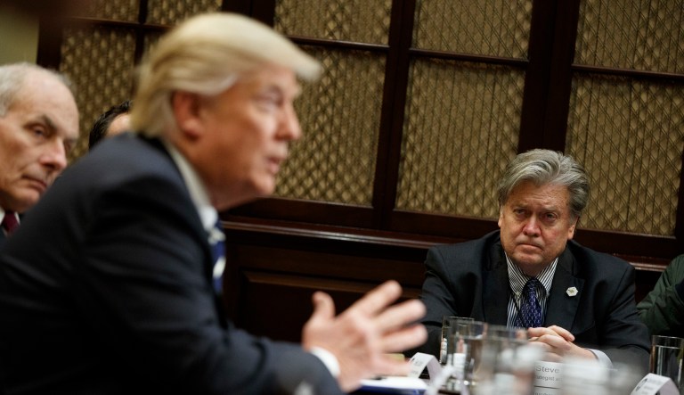 Donald Trump wrapped up the Republican presidential nomination before Steven Bannon joined the campaign. (AP Photo/Evan Vucci)