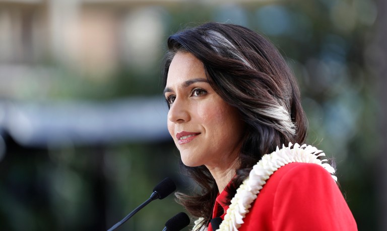 Democratic presidential candidate Rep. Tulsi Gabbard speaks at the Presidential Gun Sense Forum, Saturday, Aug. 10, 2019, in Des Moines, Iowa.