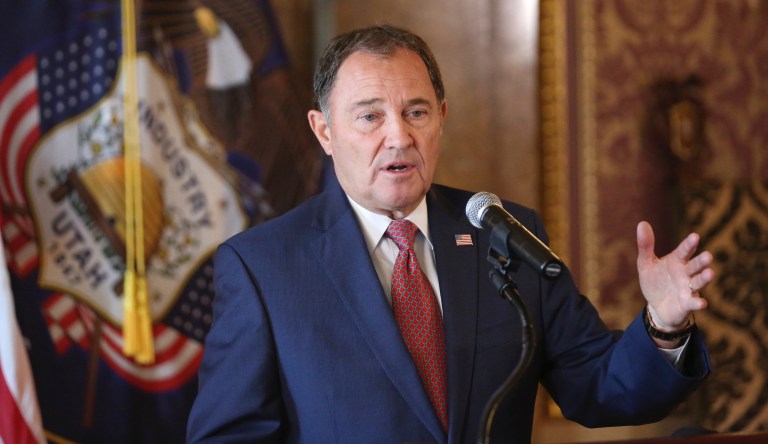File - In this Sept. 12, 2018 file photo, Utah Gov. Gary Herbert gestures during a news conference at the Utah State Capitol in Salt Lake City. Gov. Gary Herbert said Thursday, Feb. 28, 2019, that he backs a legislative push to ban some types of gay conversion therapy that he called "barbaric" but added that defining what constitutes conversion therapy is vital.                                                    