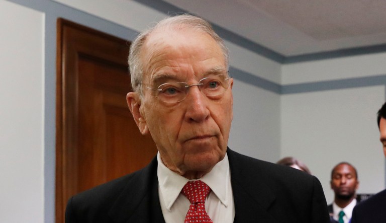 Sen. Chuck Grassley, R-Iowa, chairman of the Senate Finance Committee walks to chair a hearing on drug prices, Tuesday, Feb. 26, 2019 on Capitol Hill in Washington.