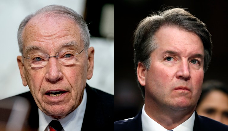 Sen. Chuck Grassley and Brett Kavanaugh are pictured.