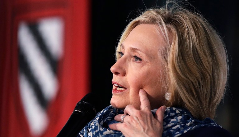 FILE - In a Friday, May 25, 2018 file photo, Hillary Clinton answers a question at Harvard University in Cambridge, Mass. Former Secretary of State Hillary Clinton on Monday, June 18, 2018 called the Trump administrationâs âzero toleranceâ policy that has separated children from their parents at the southern U.S. border âa moral and humanitarian crisis.â Speaking at an awards lunch for the Womenâs Forum of New York, Clinton said what was happening to families at the U.S.- Mexico border is âhorrific.â