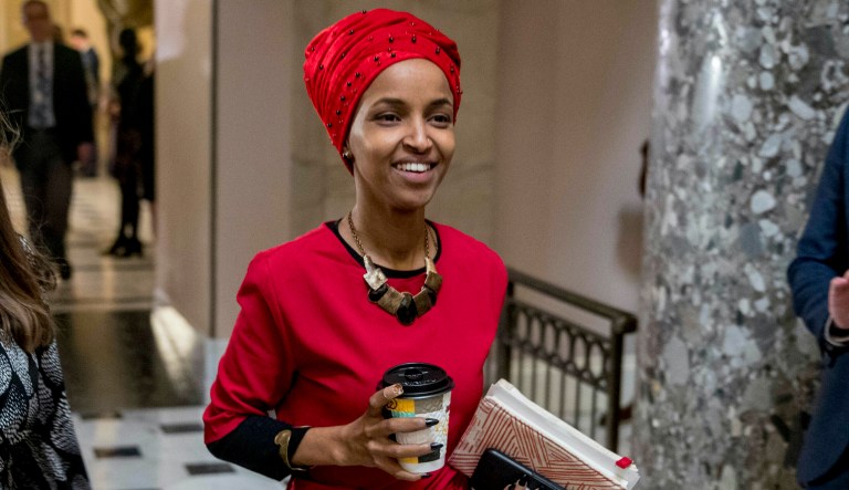 Rep. Ilhan Omar, D-Minn., participates in a panel during a campaign event for Democratic presidential candidate Sen. Bernie Sanders, I-Vt. Friday, Jan. 31, 2020, in Clive, Iowa.
