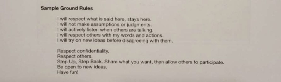 Section of packet with ground rules stating 'what is said in the club, stays in the club'