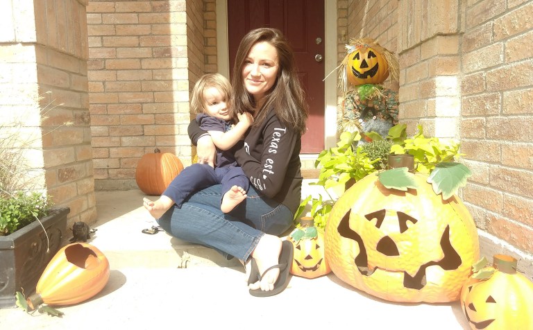 Breawna Gray Trammel, pictured with her two-year-old son Brolin, has always voted Republican until now. 