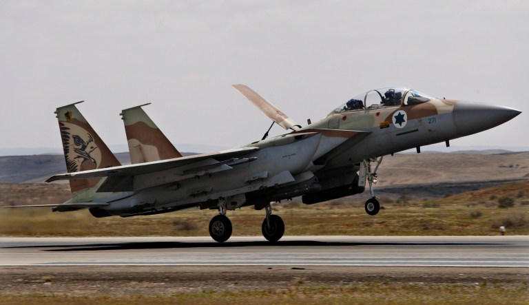 An Israeli airforce F15i fighter jet lands in the Hatzerim military base in southern Israel, Monday, March 30, 2009.