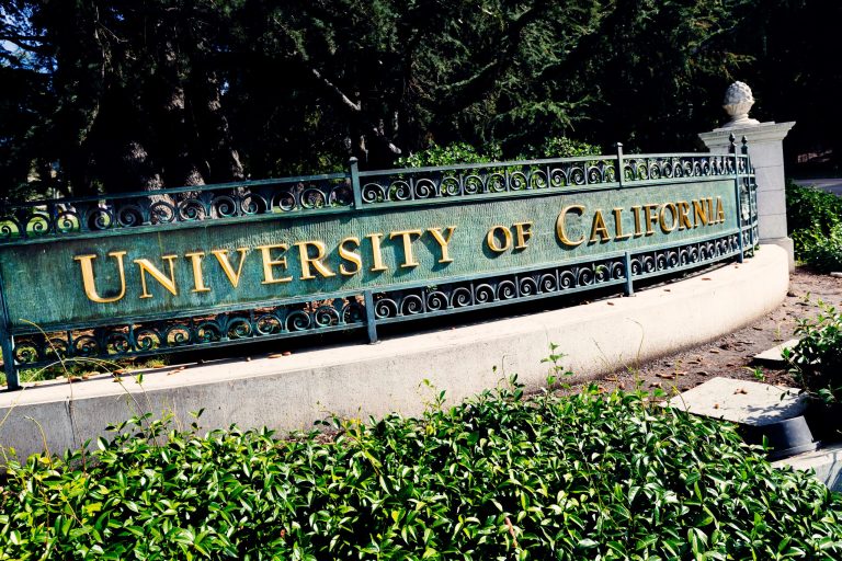 This Oct. 15, 2016, photo shows the University of California entrance sign on the corner of Oxford Street and Center Street at Berkeley, California.