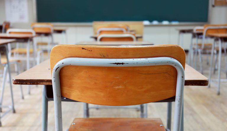 Pictured is an empty classroom.