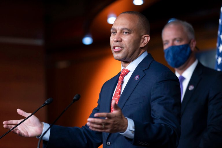 Hakeem Jeffries speaks during a news conference, Wednesday, May 12, 2021, on Capitol Hill in Washington.                                                                                                                                                                                                                                                         