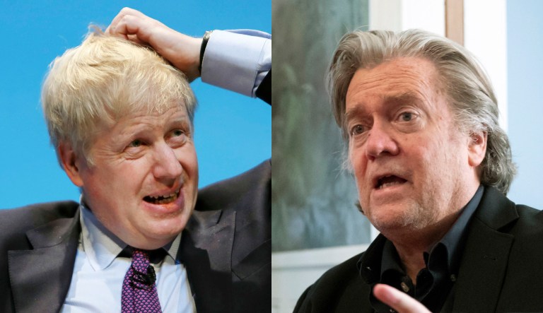 Boris Johnson and Steven Bannon are seen.