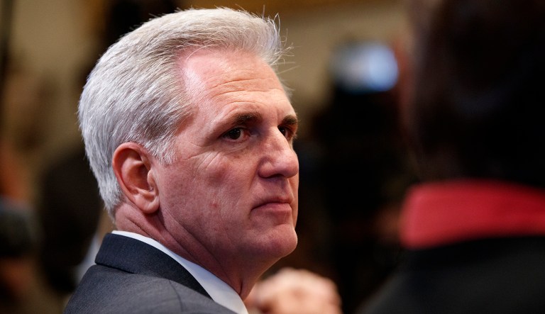 House Majority Leader Rep. Kevin McCarthy, R-Calif., listens during a roundtable on immigration policy in California, in the Cabinet Room of the White House, Wednesday, May 16, 2018, in Washington.