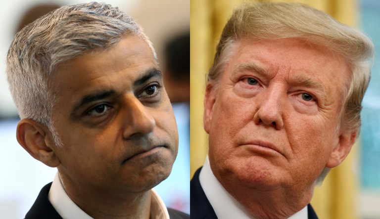 Pictured are Sadiq Khan, left, and Donald Trump, right.