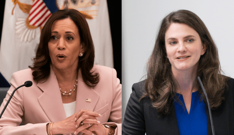 Vice President Kamala Harris (left) and Nina Jankowicz (right) are seen.